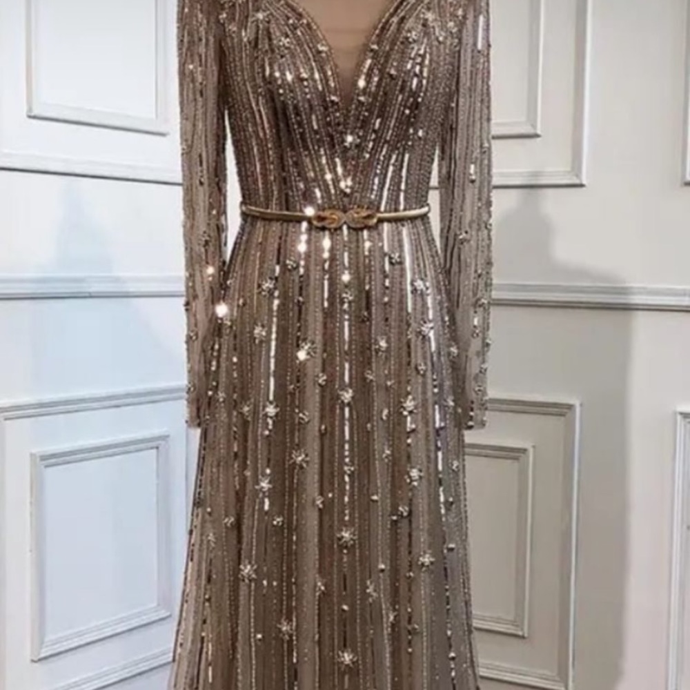 Gold A-Line Luxury Evening Gown